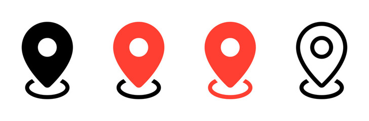 Location icon set, Map pin place marker. location pointer icon symbol in flat style. Red Location pin icon, Navigation sign
