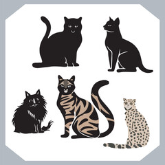 Set of logotype cat silhouette and Cat head collection, collection of silhouette of Cats on white background