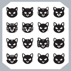 Set of logotype cat silhouette and Cat head collection, collection of silhouette of Cats on white background