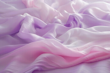 Obraz premium Purple-pink patterned fabric flows in the form of waves.