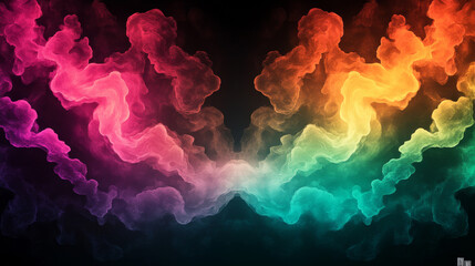 Fototapeta premium Abstract colorful smoke-like shapes on a black background.