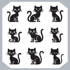 Set of logotype cat silhouette and Cat head collection, collection of silhouette of Cats on white background