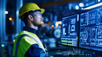 High-tech hydrogen production facility with engineers monitoring green hydrogen production In a sleek, futuristic industrial setting, engineers in high-visibility safety gear stand