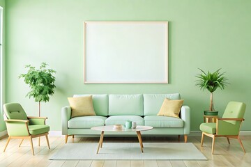 Modern Living Room Interior Design with Blank Poster on Wall