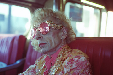 Film photo of transvestite. New York cross dresser. Theater performer. Actor.