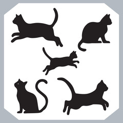 Set of logotype cat silhouette and Cat head collection, collection of silhouette of Cats on white background