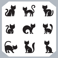 Set of logotype cat silhouette and Cat head collection, collection of silhouette of Cats on white background