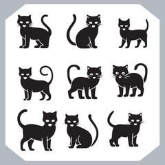 Set of logotype cat silhouette and Cat head collection, collection of silhouette of Cats on white background