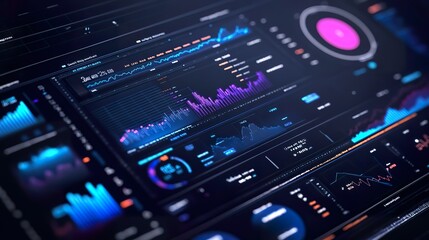 Fototapeta premium A digital interface with graphs and investment growth projections, illustrating a companya??s long