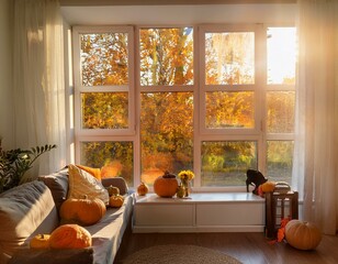 Creative image of halloween decorations pumpkins candies celebrating holiday concept.