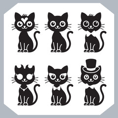 Set of logotype cat silhouette and Cat head collection, collection of silhouette of Cats on white background