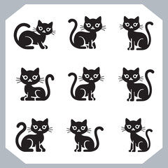 Set of logotype cat silhouette and Cat head collection, collection of silhouette of Cats on white background