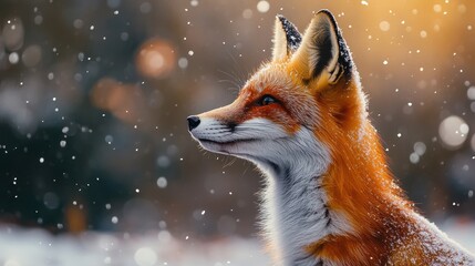 Obraz premium Playful fox, a cute and beautiful animal, in winter snow, nature wildlife, with adorable mammal fur, in an outdoor canine portrait