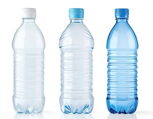 Naklejka premium Different types of bottled water displayed on a clean surface highlighting clear and colored plastic containers