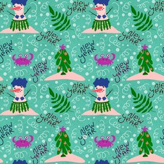 Christmas on the beach seamless snowman and sand pattern for wrapping paper