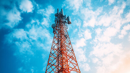 towering radio antenna stands against a clear sky, symbolizing global connectivity, communication networks, and the power of technology to bridge distances and enable the flow of information