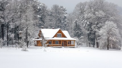 Rustic country house, snowy winter