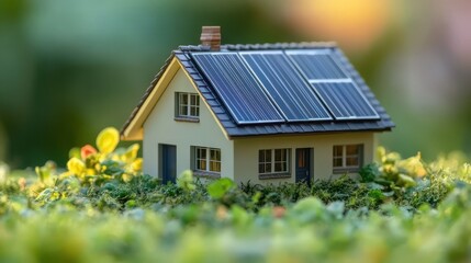 smart home with solar panels rooftop system for renewable energy