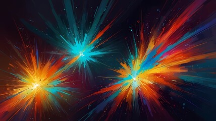 Fototapeta premium Artistic digital painting with a radiant explosion of vibrant colors in an abstract composition, with a center of solid color and luminous energy, conveying dynamic movement. 