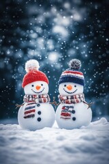 Obraz premium Cute snowman. Winter holiday theme.