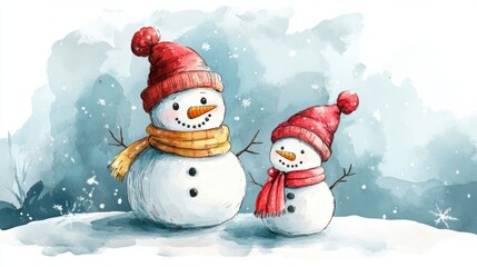 Obraz premium Cute snowman. Winter holiday theme.