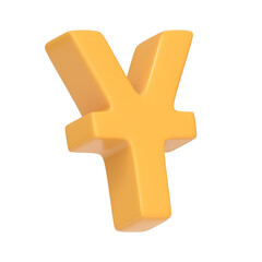 Obraz premium Yellow yen currency symbol isolated on a white background, representing Japanese or Chinese currency. 3D icon, sign and symbol. Side view. 3D render illustration