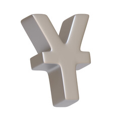 Obraz premium Silver yen currency symbol isolated on a white background, representing Japanese or Chinese currency and financial markets. 3D icon, sign and symbol. Side view. 3D render illustration