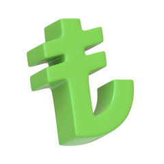 Turkish Lira currency symbol isolated on a white background, representing finance, economy, and monetary transactions. 3D icon, sign and symbol. Side view. 3D render illustration