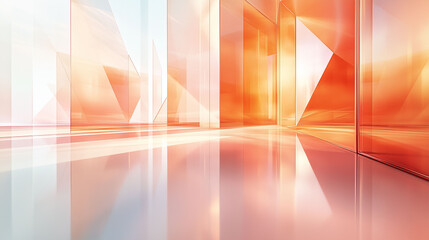 Abstract glass architecture with warm orange and pink reflections