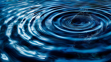 Water Droplet Creating Ripples Impact and Influence Isolated on blue black Background .