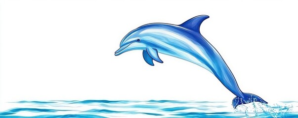 Obraz premium Playful dolphins, jumping over calm sea, soft waves, joyful and free, Watercolor style