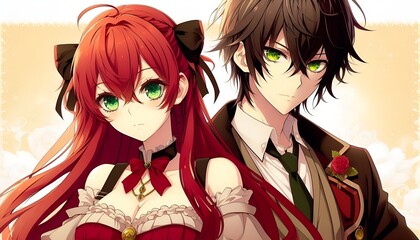 Obraz premium anime boy and girls 