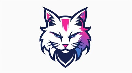 Fototapeta premium Stylized cat head logo with vibrant blue and pink colors.