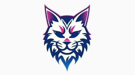 Obraz premium Geometric stylized wolf head logo in blue and pink shades.