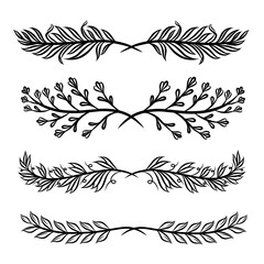 black and white feathers vector illustration ornament floral text divider hand drawn