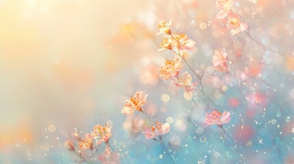 Fototapeta premium A photo of a group of flowers set against a vibrant mix of blue, pink, yellow, and white backgrounds with a blurred appearance