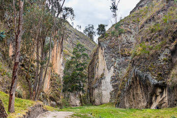 Picturesque cliffs in El Pailon Canyon located in the community of Chobshi, Sigsig Canton, Azuay...