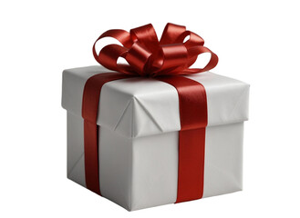 Fototapeta premium christmas, birthday, valentine, white gift box with bow and red ribbon isolated on white or transparent background