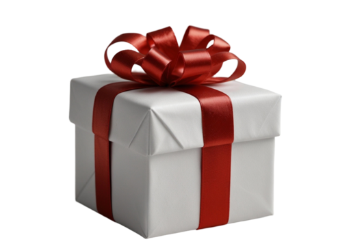 christmas, birthday, valentine, white gift box with bow and red ribbon isolated on white or transparent background - Powered by Adobe