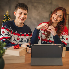 Young couple express gratitude for gifts during video call