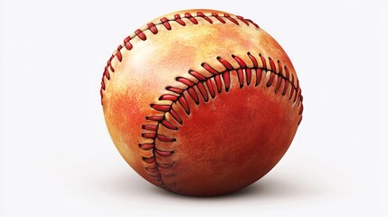 Realistic softball illustration with red seam, isolated on white. Symbol of tournament or championship, team league skin ball. 