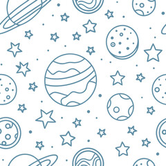 Space Line Art Vector Illustration - Seamless Celestial Pattern