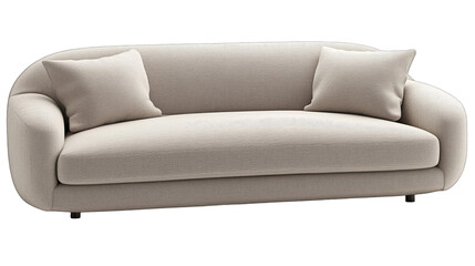 Fototapeta premium Cozy light gray upholstered sofa designed for modern living spaces with plush cushions and soft texture