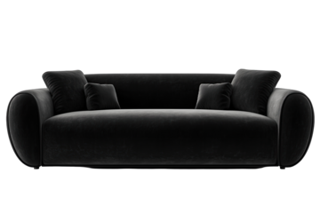Stylish black velvet sofa with plush cushions designed for modern living spaces