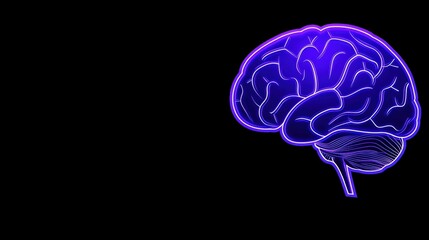 Illustration of a neon blue brain design on a black background, symbolizing intelligence and thought.