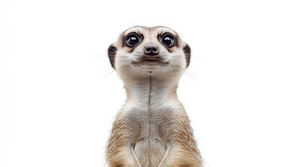   A close-up of a meerkat's face, with its eyes opened wide