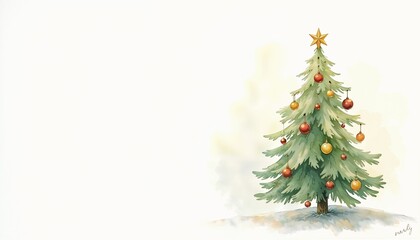 Fototapeta premium Simple and elegant Christmas tree decorated with ornaments and a star on a soft background copy space 