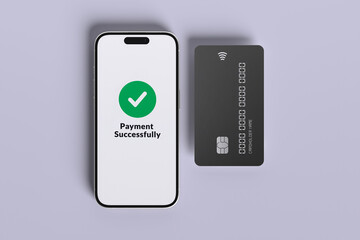 Digital Payment Success Concept with Mobile Phone and Credit Card - Secure Contactless Transaction Illustration