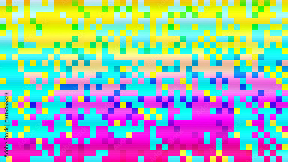 Wall mural abstract pixelated interlaced colorful rainbow 8 bit cyber retro game glitch tv static pixel noise t
