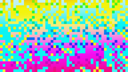 Abstract pixelated interlaced colorful rainbow 8 bit cyber retro game Glitch TV Static pixel Noise texture background. Futuristic glitched cyberpunk, rave 90s, 2000s lo-fi aesthetic. Chiptune design